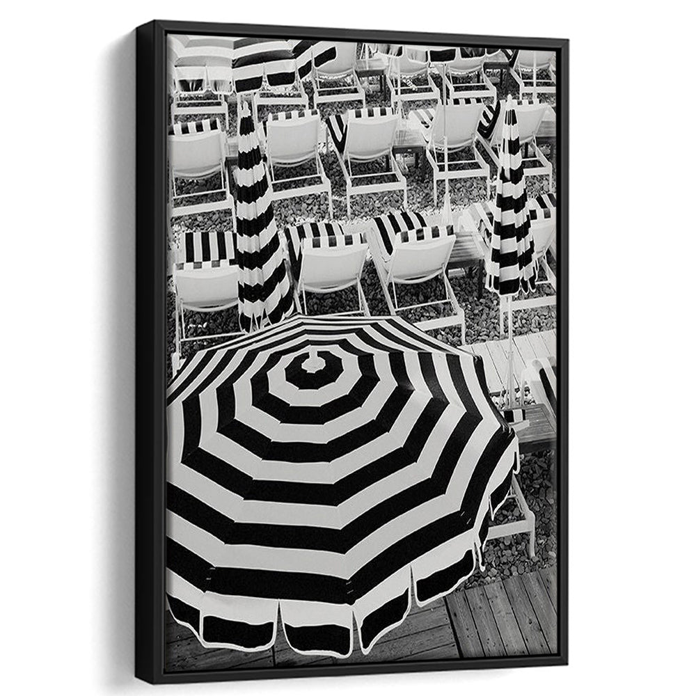 Black And White Beach Umbrellas Print, Beach Art, Framed Canvas Prints Wall Art