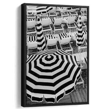 Black And White Beach Umbrellas Print, Beach Art, Framed Canvas Prints Wall Art