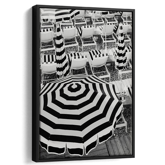 Black And White Beach Umbrellas Print, Beach Art, Framed Canvas Prints Wall Art