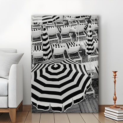 Black And White Beach Umbrellas Print, Beach Art, Canvas Prints Wall Art