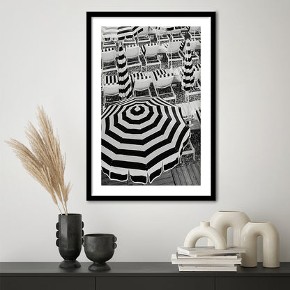 Black And White Beach Umbrellas Print, Beach Art, Framed Art Prints White Border Wall Decor