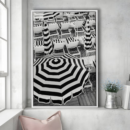 Black And White Beach Umbrellas Print, Beach Art, Framed Canvas Prints Wall Art