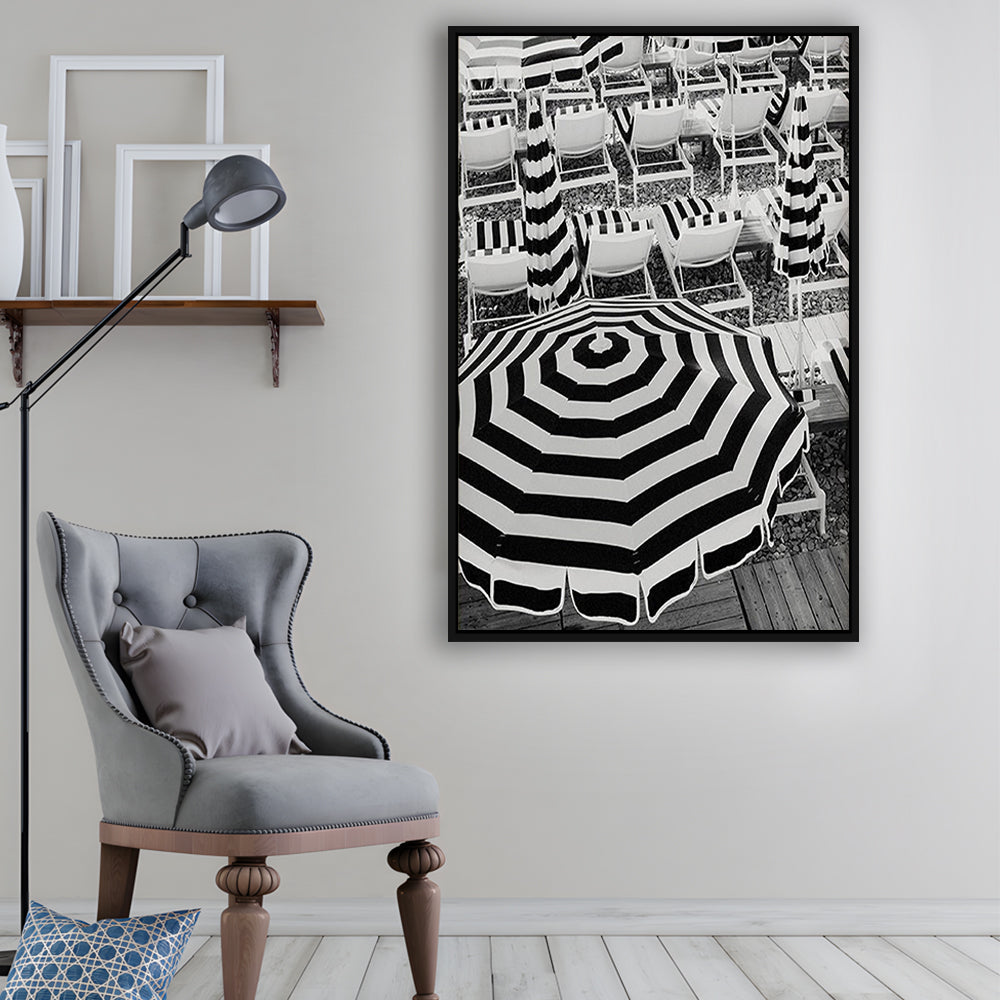 Black And White Beach Umbrellas Print, Beach Art, Framed Canvas Prints Wall Art