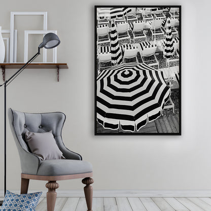 Black And White Beach Umbrellas Print, Beach Art, Framed Canvas Prints Wall Art