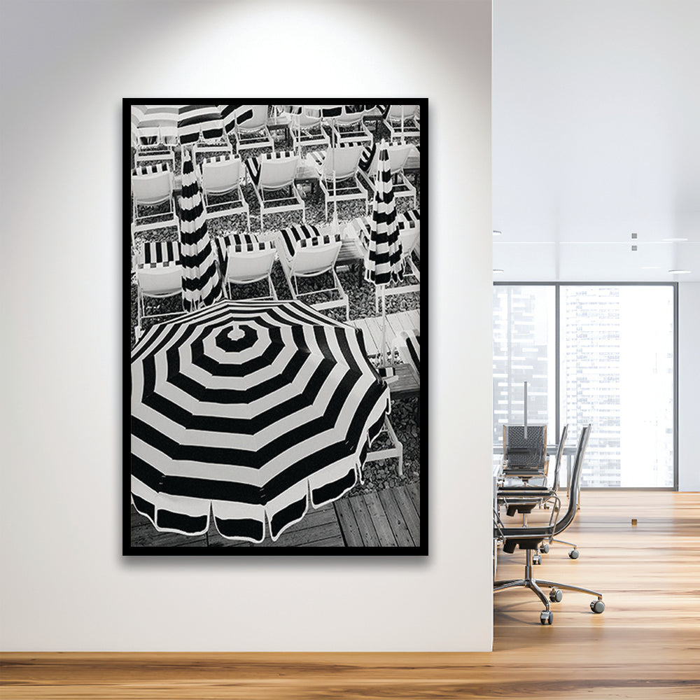 Black And White Beach Umbrellas Print, Beach Art, Framed Art Prints Wall Decor
