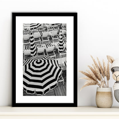 Black And White Beach Umbrellas Print, Beach Art, Framed Art Prints White Border Wall Decor