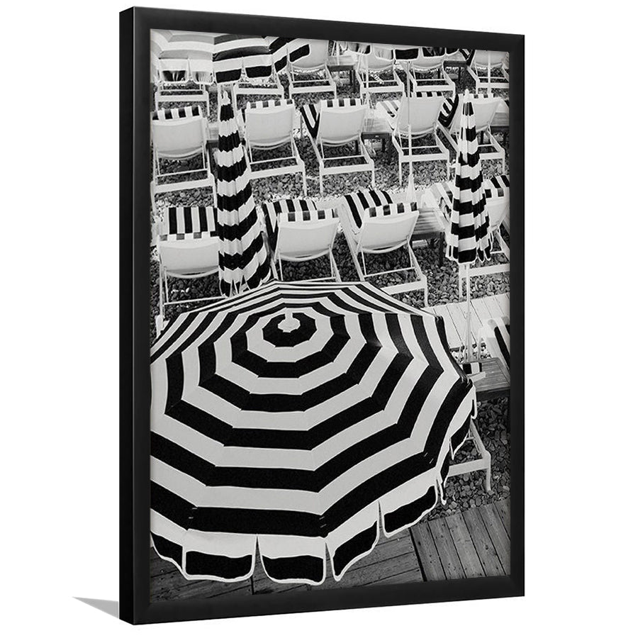Black And White Beach Umbrellas Print, Beach Art, Framed Art Prints Wall Decor