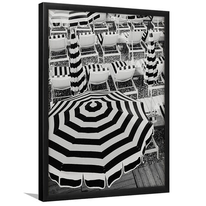 Black And White Beach Umbrellas Print, Beach Art, Framed Art Prints Wall Decor