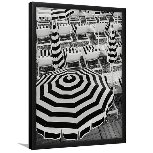 Black And White Beach Umbrellas Print, Beach Art, Framed Art Prints Wall Decor