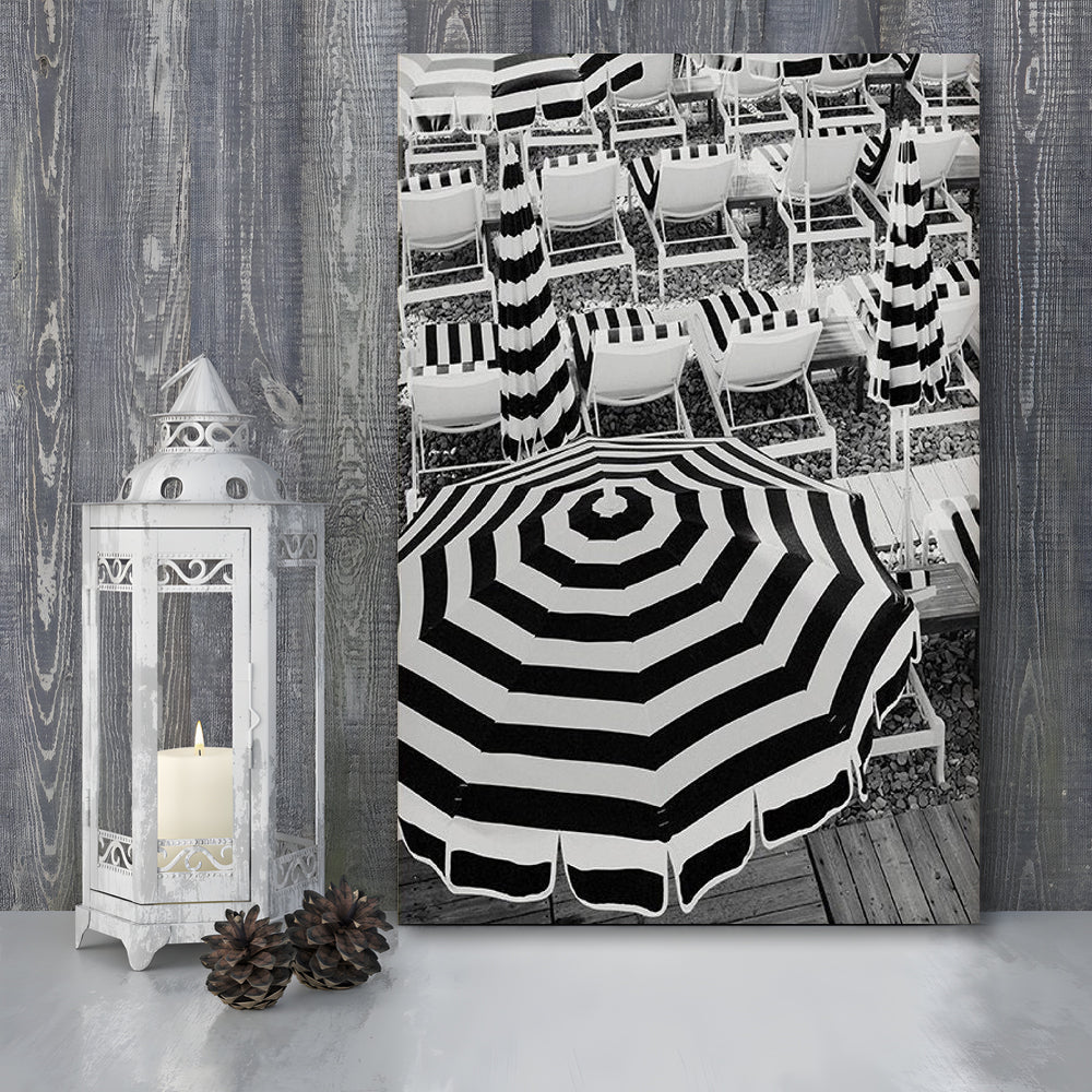 Black And White Beach Umbrellas Print, Beach Art, Canvas Prints Wall Art
