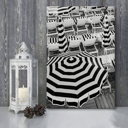 Black And White Beach Umbrellas Print, Beach Art, Canvas Prints Wall Art