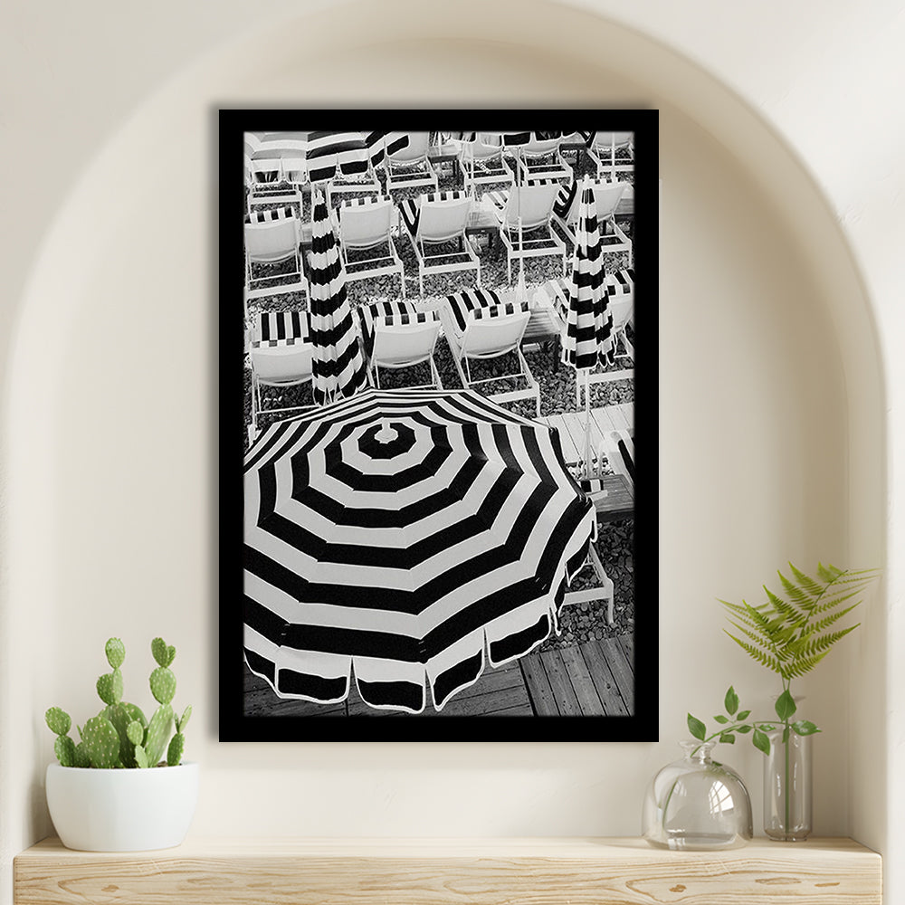 Black And White Beach Umbrellas Print, Beach Art, Framed Art Prints Wall Decor