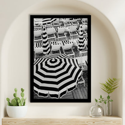 Black And White Beach Umbrellas Print, Beach Art, Framed Art Prints Wall Decor