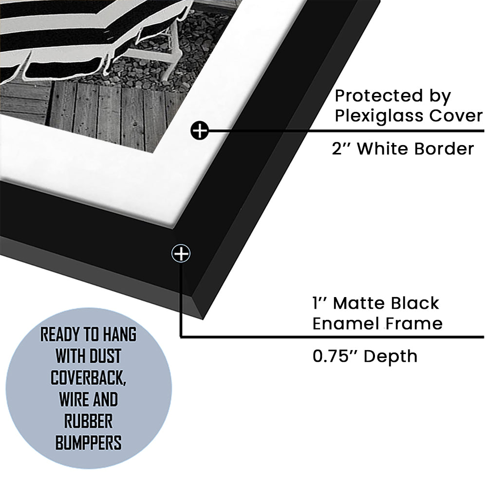 Black And White Beach Umbrellas Print, Beach Art, Framed Art Prints White Border Wall Decor
