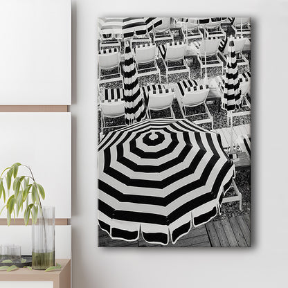 Black And White Beach Umbrellas Print, Beach Art, Canvas Prints Wall Art