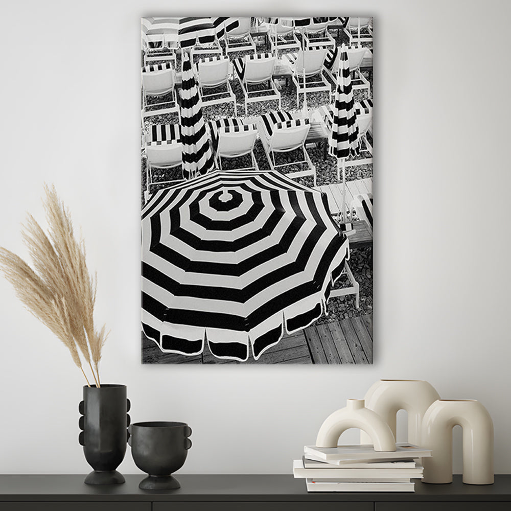 Black And White Beach Umbrellas Print, Beach Art, Canvas Prints Wall Art