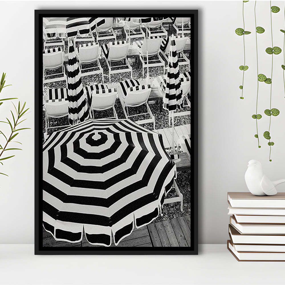 Black And White Beach Umbrellas Print, Beach Art, Framed Canvas Prints Wall Art