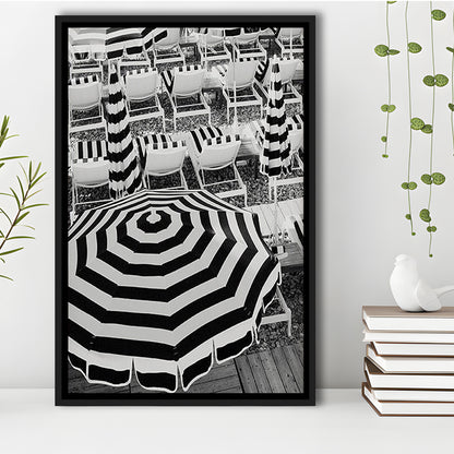 Black And White Beach Umbrellas Print, Beach Art, Framed Canvas Prints Wall Art