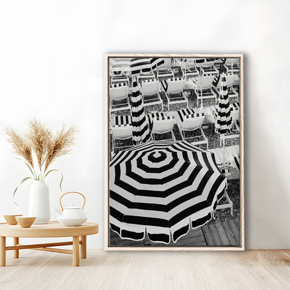 Black And White Beach Umbrellas Print, Beach Art, Framed Canvas Prints Wall Art