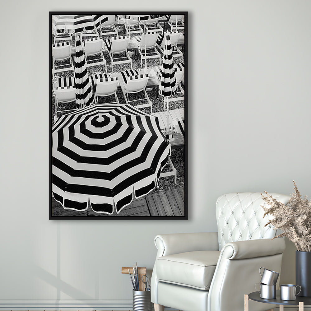 Black And White Beach Umbrellas Print, Beach Art, Framed Canvas Prints Wall Art