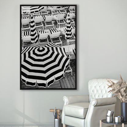 Black And White Beach Umbrellas Print, Beach Art, Framed Canvas Prints Wall Art