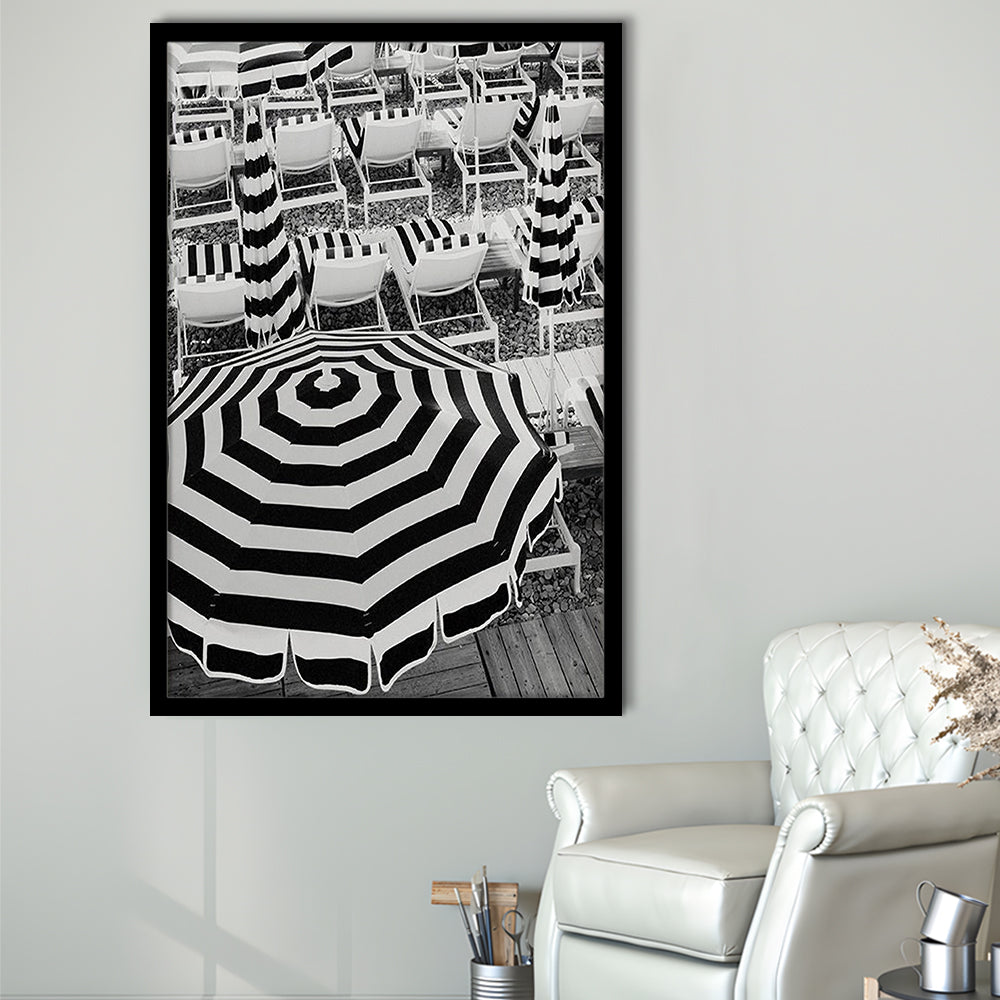 Black And White Beach Umbrellas Print, Beach Art, Framed Art Prints Wall Decor