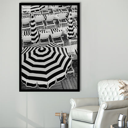 Black And White Beach Umbrellas Print, Beach Art, Framed Art Prints Wall Decor