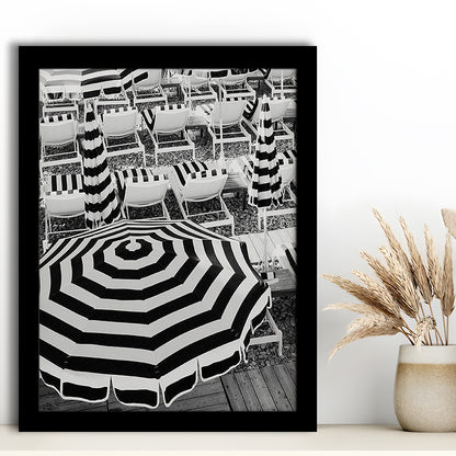 Black And White Beach Umbrellas Print, Beach Art, Framed Art Prints Wall Decor