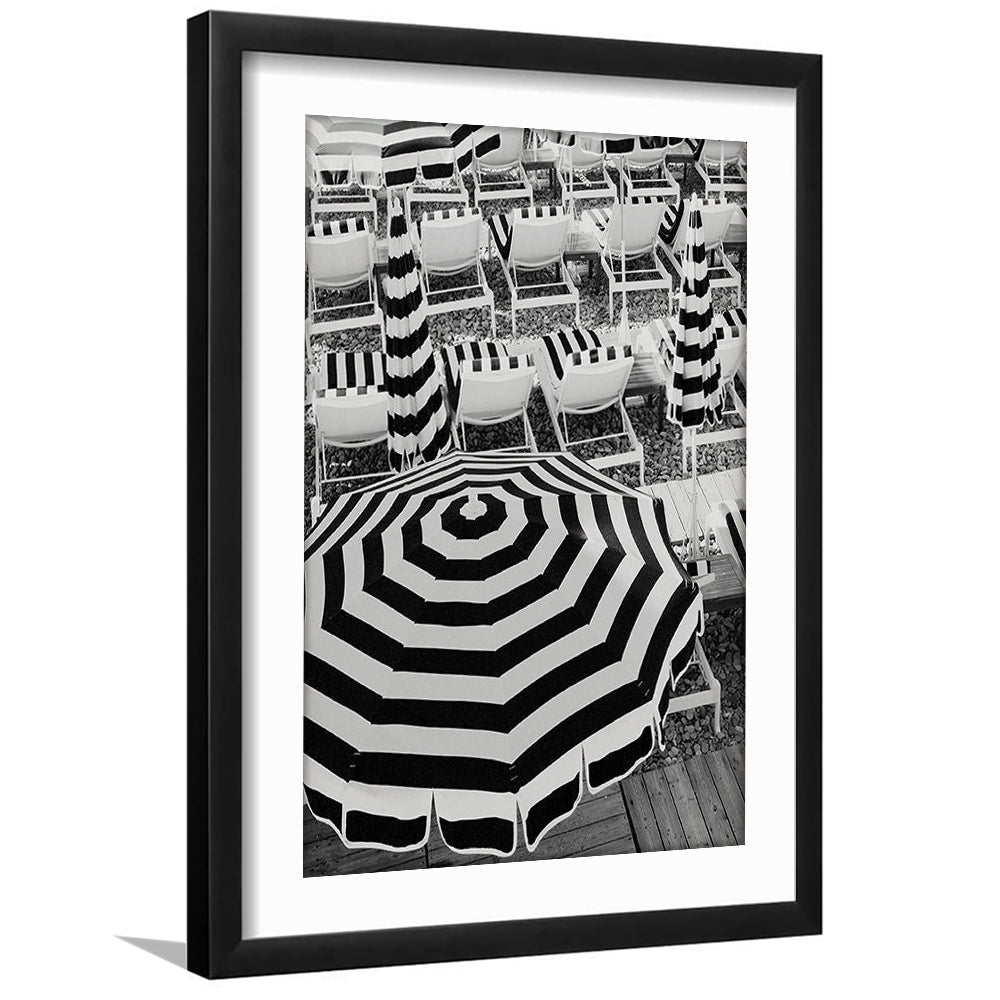 Black And White Beach Umbrellas Print, Beach Art, Framed Art Prints White Border Wall Decor