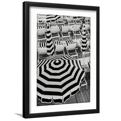 Black And White Beach Umbrellas Print, Beach Art, Framed Art Prints White Border Wall Decor