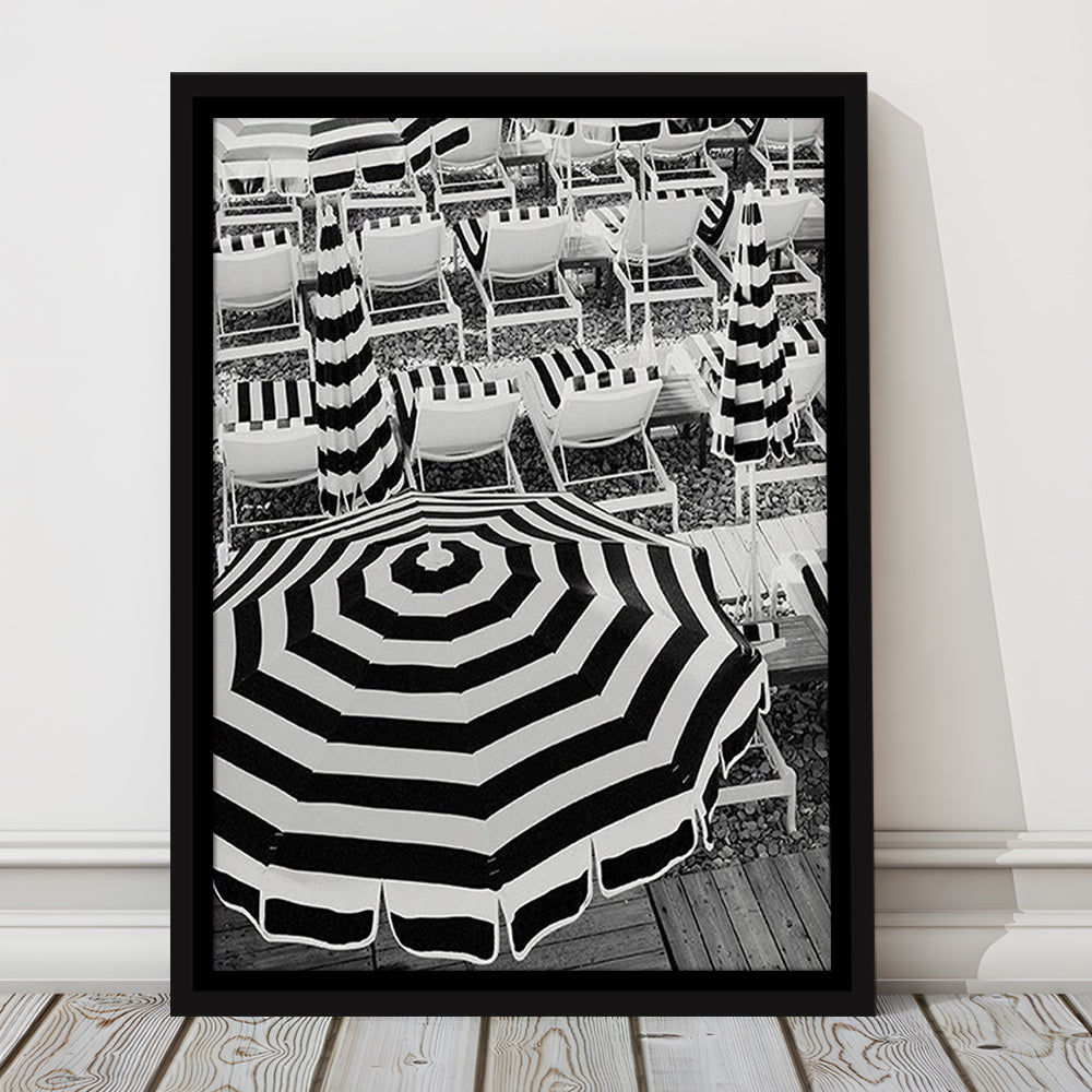 Black And White Beach Umbrellas Print, Beach Art, Framed Canvas Prints Wall Art