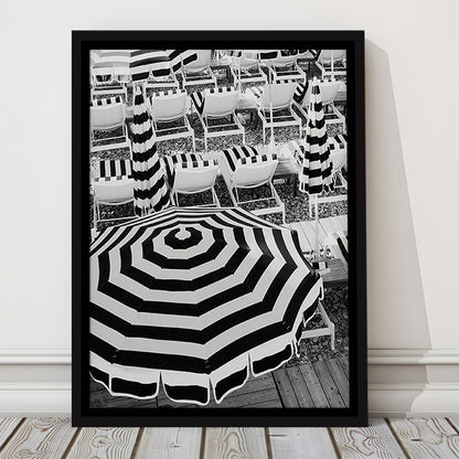 Black And White Beach Umbrellas Print, Beach Art, Framed Canvas Prints Wall Art