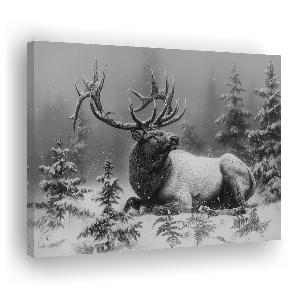 Black And White Elk With Antlers, Canvas Art Decor Print, Painting Art, Canvas Print Wall Art Home Decor