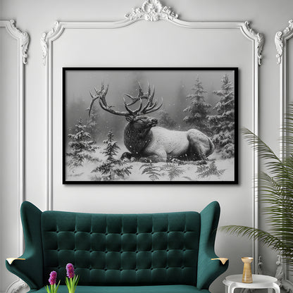 Black And White Elk With Antlers, Framed  Print, Painting Art, Framed Art Print Wall Decor, Framed Picture