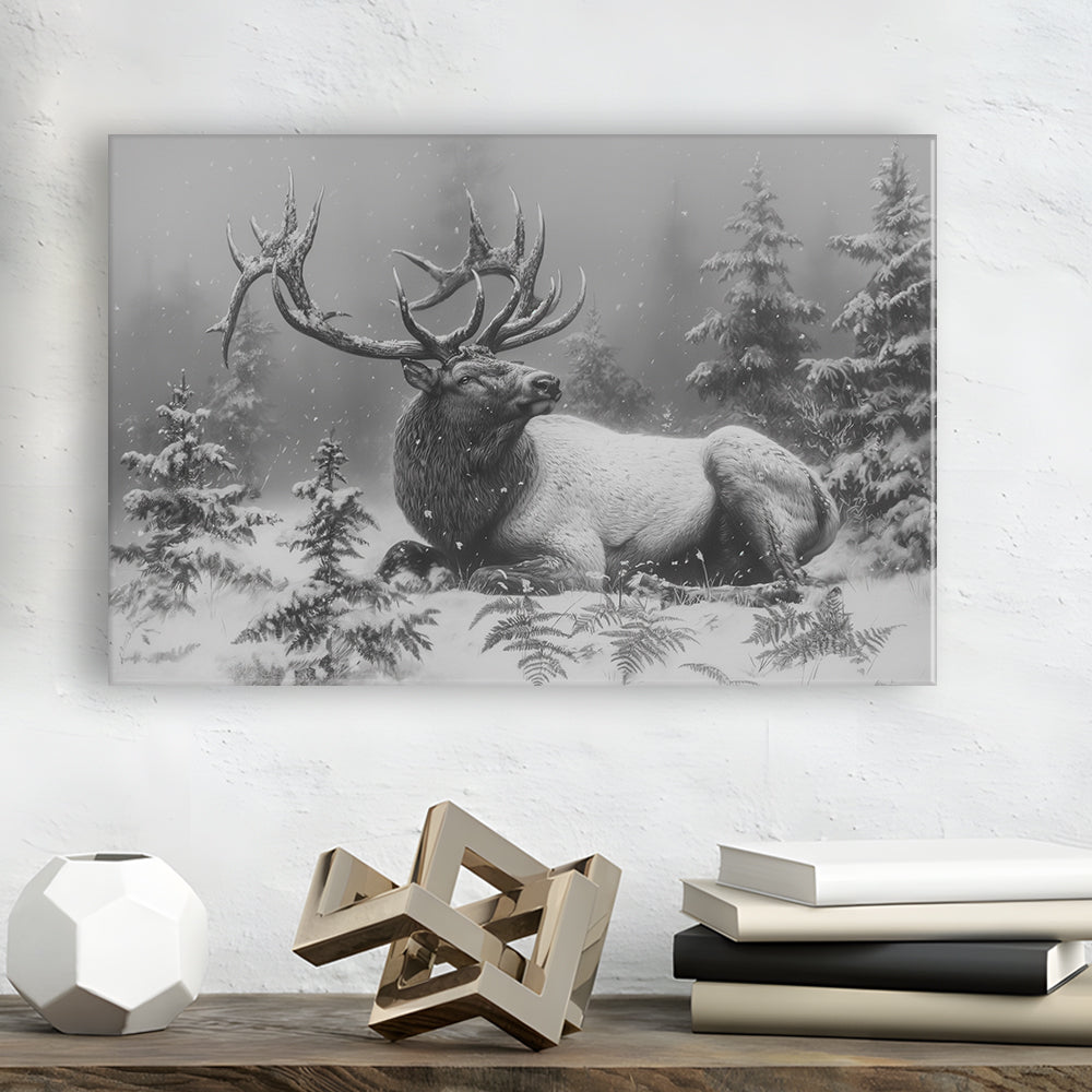 Black And White Elk With Antlers, Canvas Art Decor Print, Painting Art, Canvas Print Wall Art Home Decor