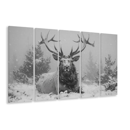 Black And White Elk With Antlers Lying in Forest, Canvas Art Print, Painting Art, Multi Panels Canvas Print Wall Art