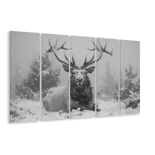 Black And White Elk With Antlers Lying in Forest, Canvas Art Print, Painting Art, Multi Panels Canvas Print Wall Art