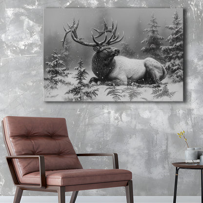 Black And White Elk With Antlers, Canvas Art Decor Print, Painting Art, Canvas Print Wall Art Home Decor