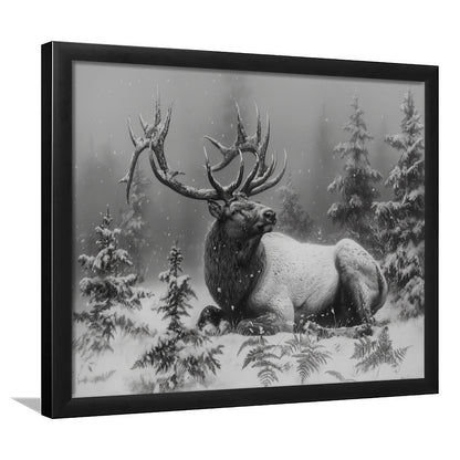 Black And White Elk With Antlers, Framed  Print, Painting Art, Framed Art Print Wall Decor, Framed Picture