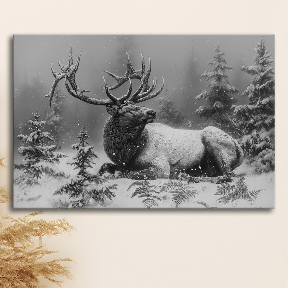 Black And White Elk With Antlers, Canvas Art Decor Print, Painting Art, Canvas Print Wall Art Home Decor