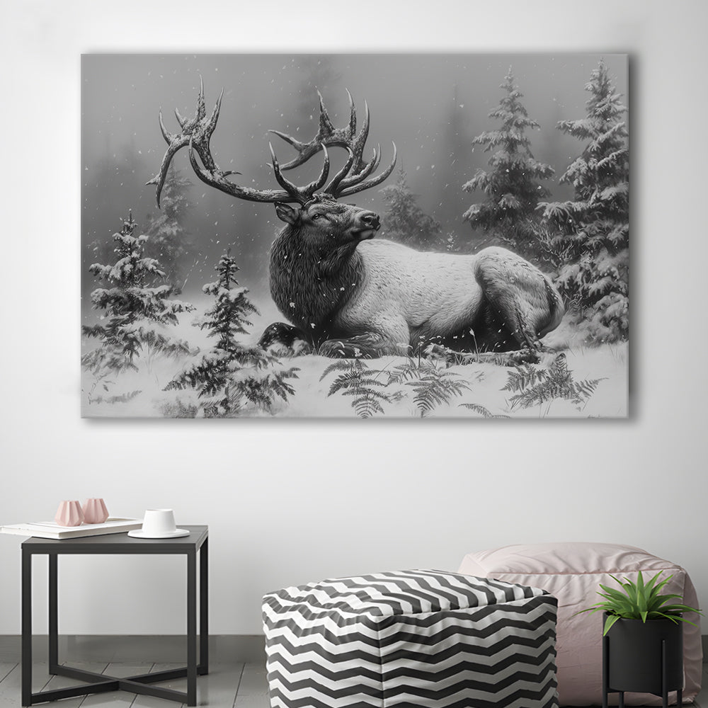 Black And White Elk With Antlers, Canvas Art Decor Print, Painting Art, Canvas Print Wall Art Home Decor