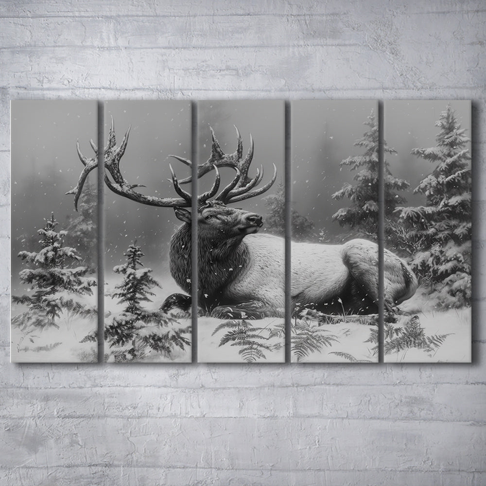 Black And White Elk With Antlers, Canvas Art Print, Painting Art, Multi Panels Canvas Print Wall Art