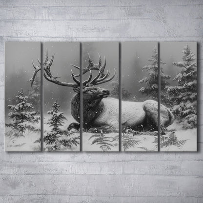 Black And White Elk With Antlers, Canvas Art Print, Painting Art, Multi Panels Canvas Print Wall Art