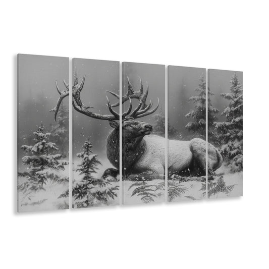 Black And White Elk With Antlers, Canvas Art Print, Painting Art, Multi Panels Canvas Print Wall Art