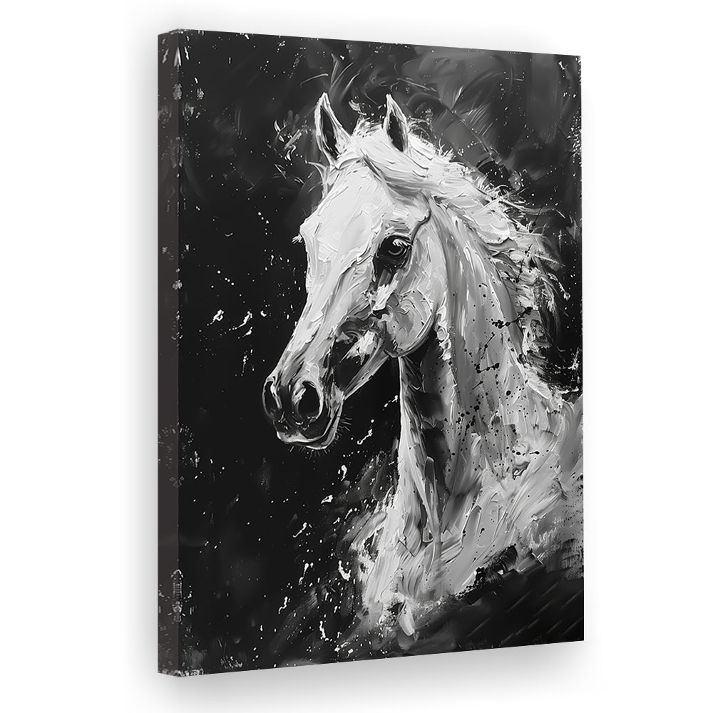 Black And White Horse Portrait Knife Painting, Canvas Art Print Decor, Painting Art, Canvas Prints Wall Art