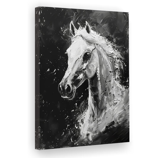 Black And White Horse Portrait Knife Painting, Canvas Art Print Decor, Painting Art, Canvas Prints Wall Art