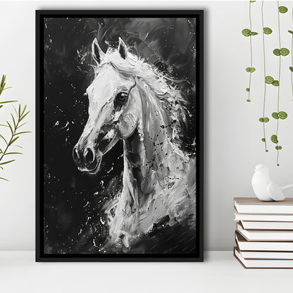 Black And White Horse Portrait Knife Painting, Floating Framed Canvas Art Print,, Framed Canvas Prints Wall Art