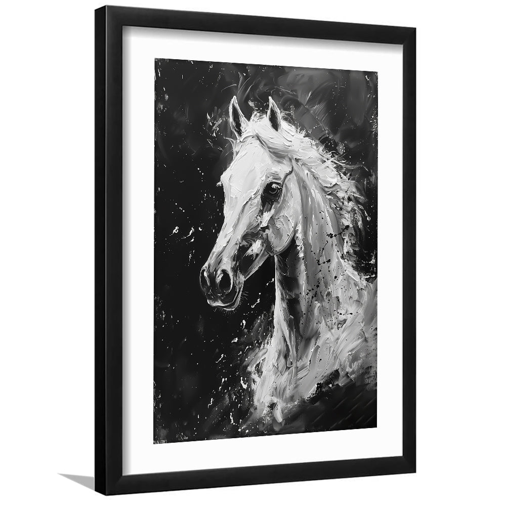 Black And White Horse Portrait Knife Painting, Framed Picture Print, Framed Art Prints White Border Wall Decor