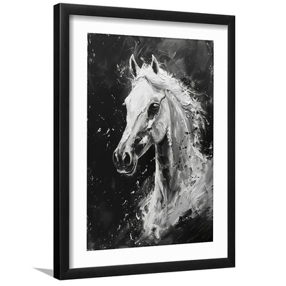 Black And White Horse Portrait Knife Painting, Framed Picture Print, Framed Art Prints White Border Wall Decor