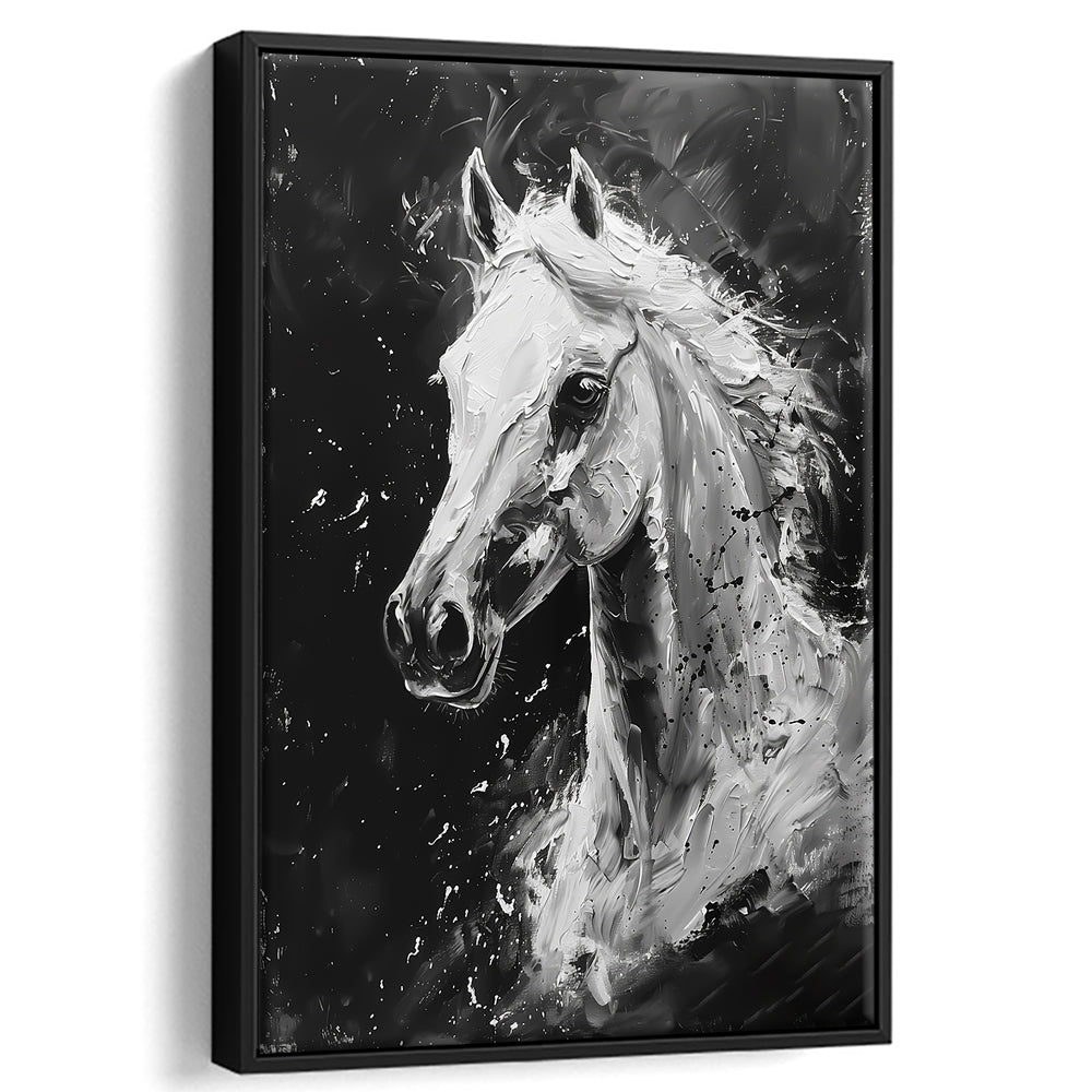 Black And White Horse Portrait Knife Painting, Floating Framed Canvas Art Print,, Framed Canvas Prints Wall Art
